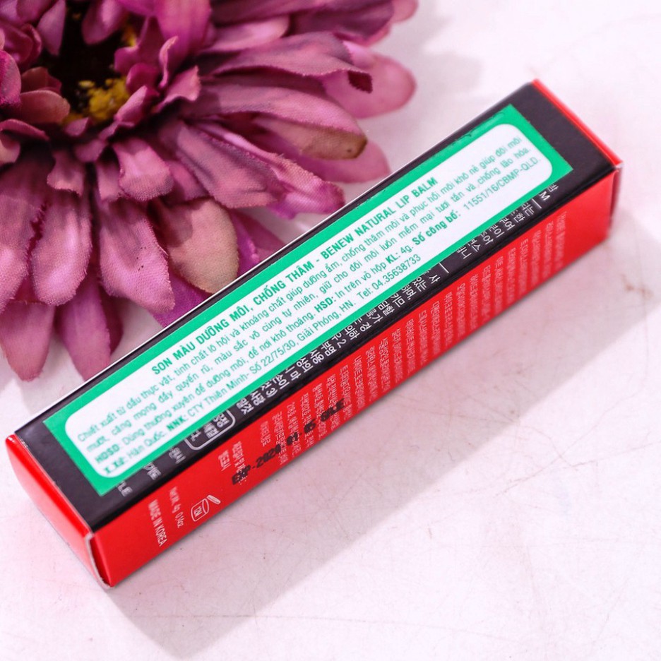 Son dưỡng môi lên màu đỏ hồng, xóa thâm môi khô nẻ môi Benew Natural Herb Lip Balm Hàn Quốc 4g/Thỏi- Hàng chính hãng