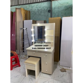 Bàn trang điểm nhựa Đài loan màu gỗ cực đẹp- có đèn ghế y hình