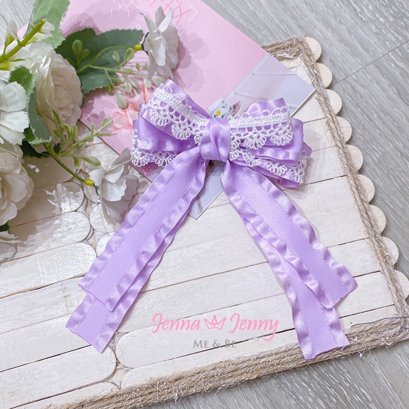 Kẹp nơ ren tím handmade cho bé - made by Jenna&Jenny