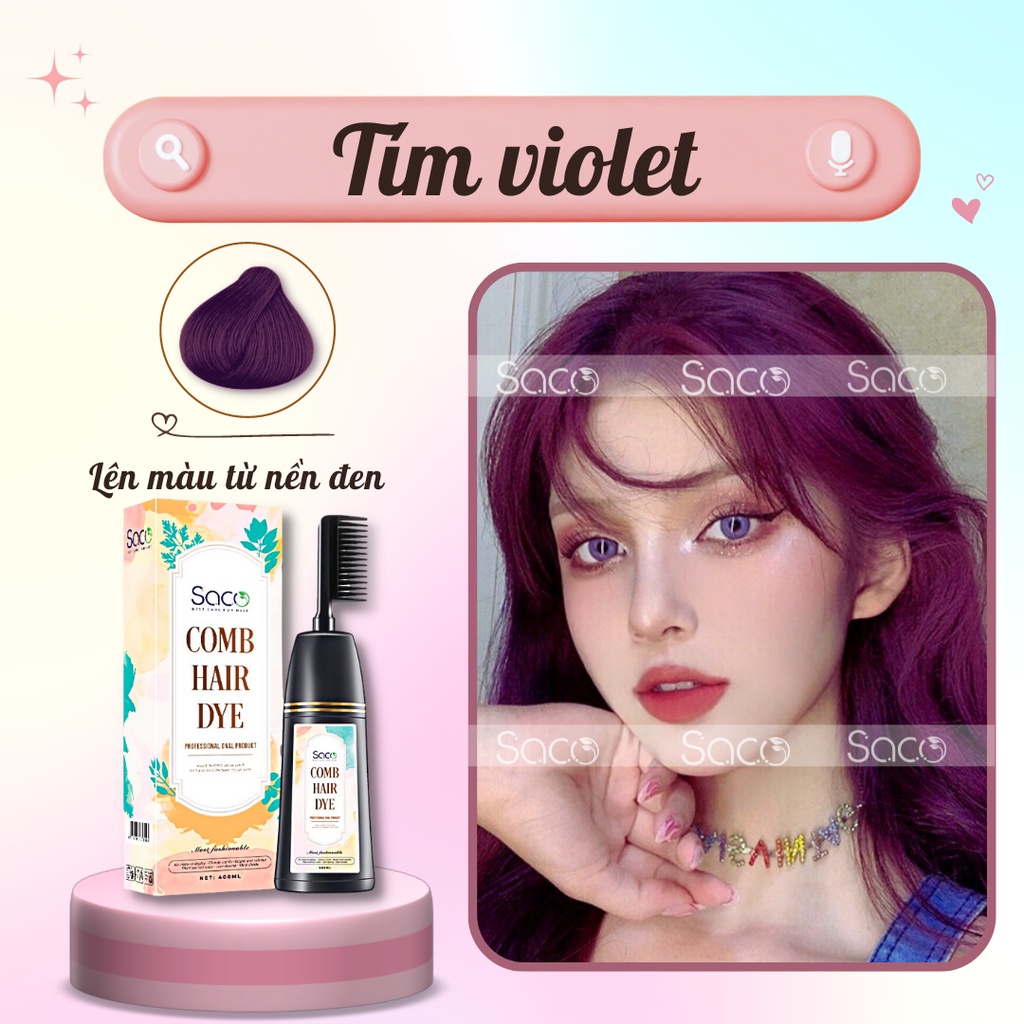 Lược nhuộm tóc thần thánh Saco màu Tím Violet không cần tẩy hay nâng tone chai 400ml
