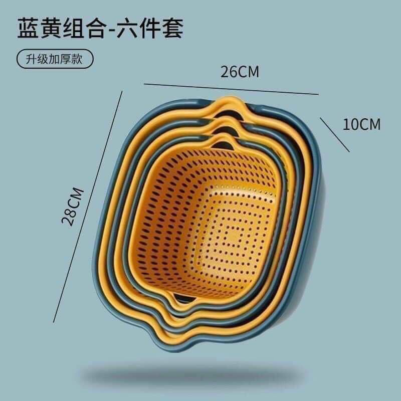 Sét rổ 6 món Chậu Kèm Rổ Dáng Vuông Mới siêu tiện lợi - chất liệu nhựa pp an toàn