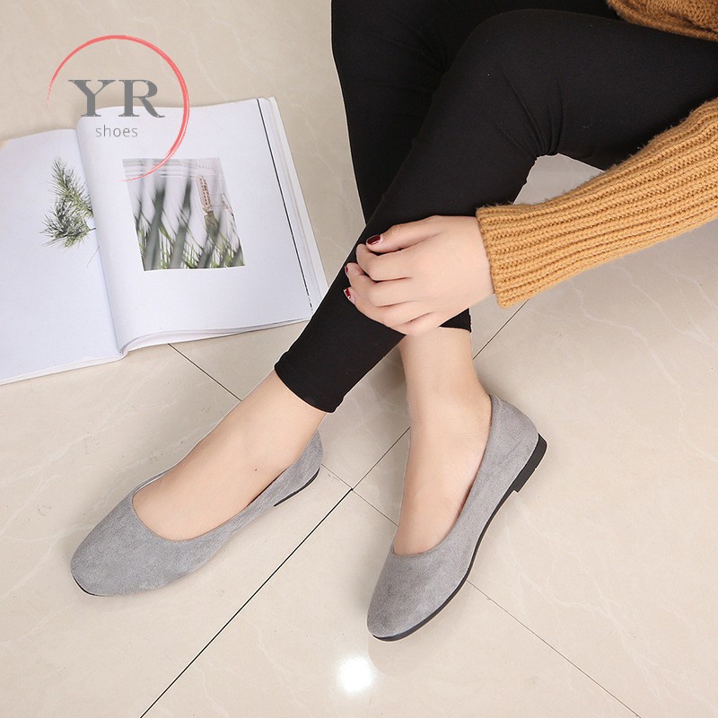 Giày búp bê bằng da lộn mũi tròn size lớn 35-43 dành cho nữ