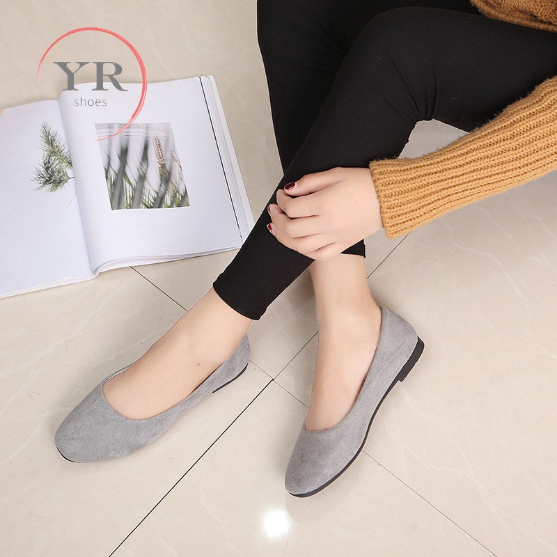 Plus Giày Búp Bê Da Lộn Mũi Tròn Size Lớn 35-43 Cho Nữ