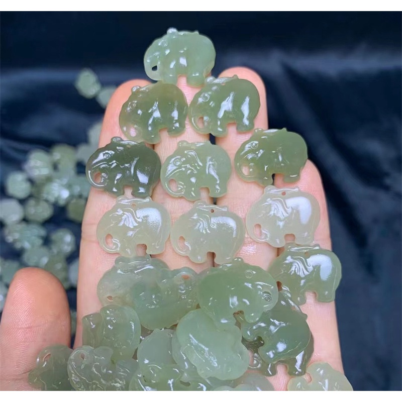 Bingyingge Tự nhiên Hetian Jade Elephant Bracelet Mặt dây chuyền Phụ kiện Handmade DIY