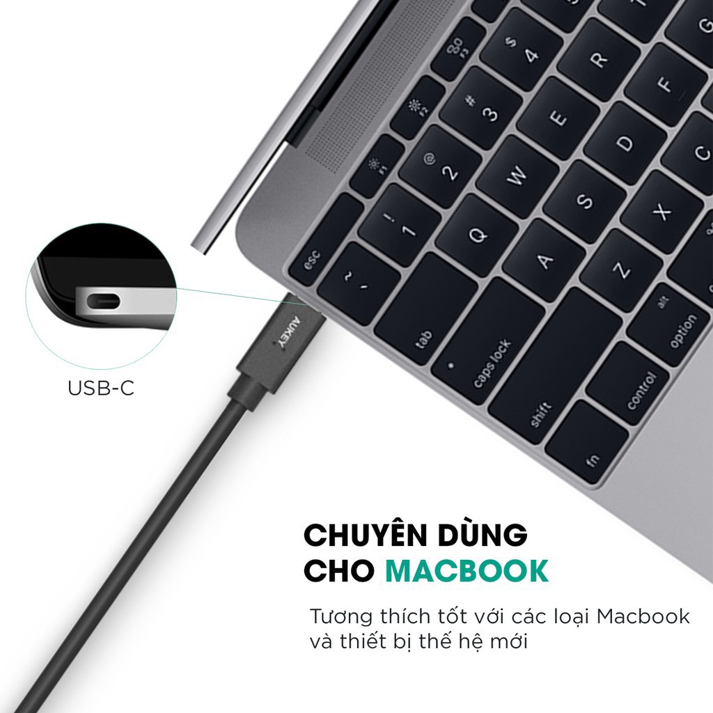 Cáp sạc Macbook Pro USB-C ra USB-C chuẩn 3.1 Gen2 AUKEY CB-C2 PD 100W dài 0.9m