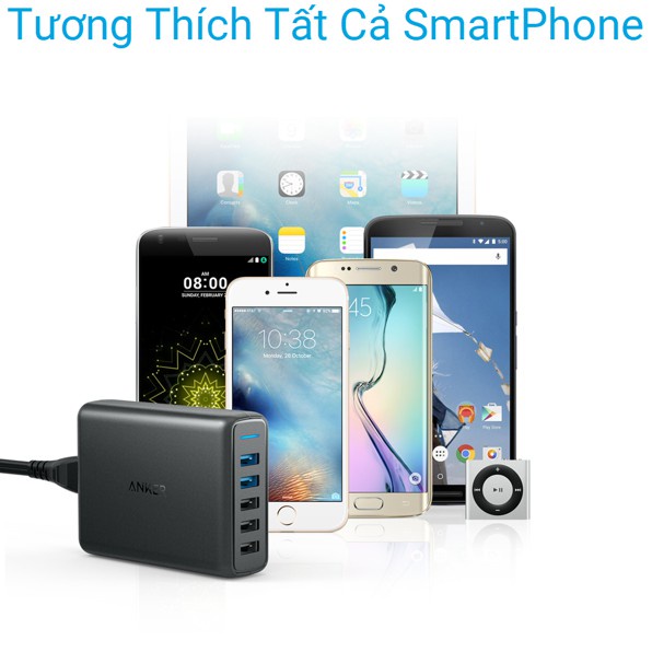 Trạm sạc Anker 5 cổng A2054 63W sạc nhanh QC 3.0 cho iphone/ipad, android, Powerport Speed 5 - Phụ kiện công nghệ 88
