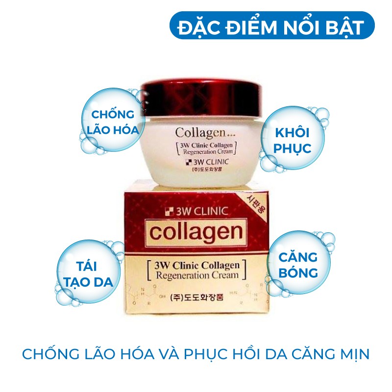 [Mã BMBAU50 giảm 7% đơn 99K] Kem dưỡng trắng da chống lão hóa 3W Clinic Collagen Regeneration Cream Hàn Quốc 60ml