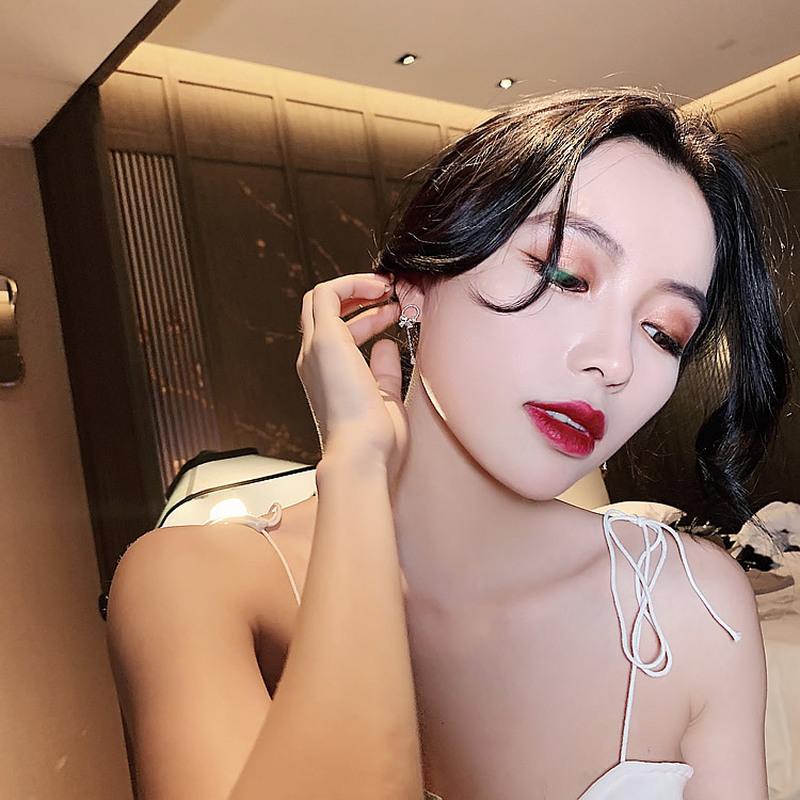 MANYUE Bông Tai Mạ Bạc 925 Đính Đá Phối Tua Rua Phong Cách Hàn Quốc Thời Trang Cho Nữ