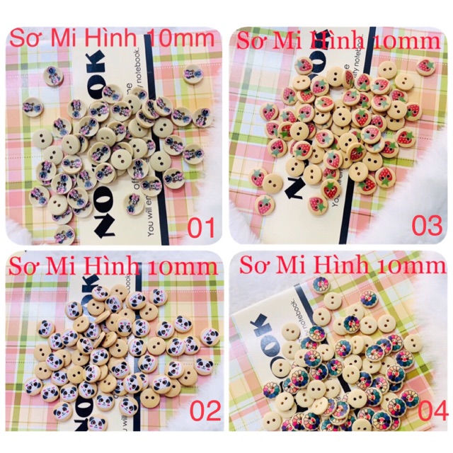 140 Nút Sơmi Gỗ 10mm 4 Kiểu Cực Dễ Thương Giá Sỉ