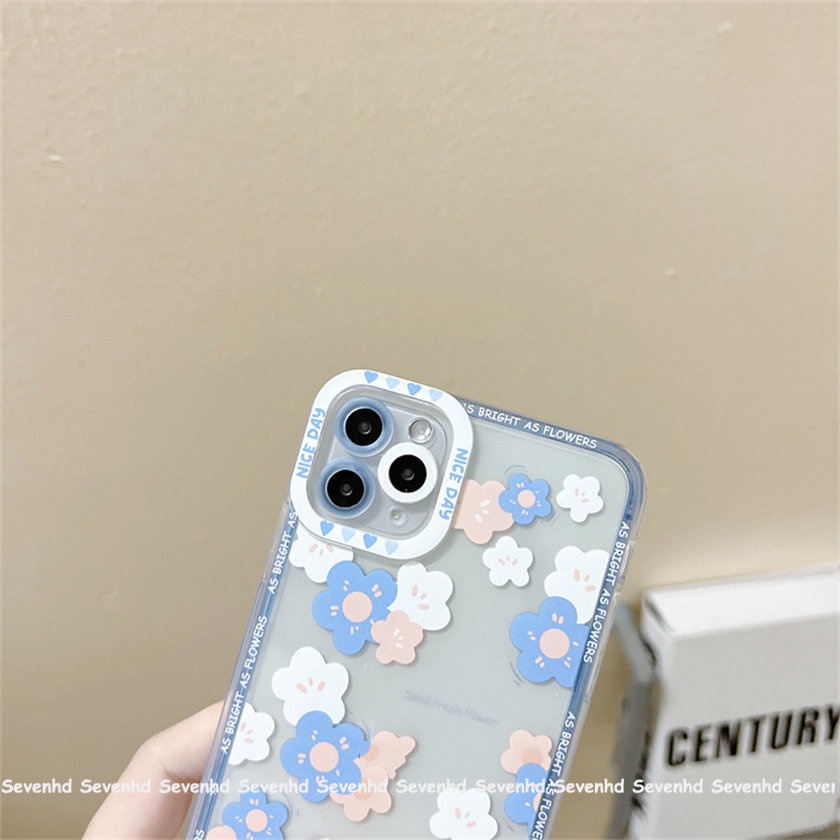 Ốp điện thoại họa tiết bông hoa nhỏ màu xanh và trắng thích hợp cho IPhone 14 13 12 11 Pro Max SE2020