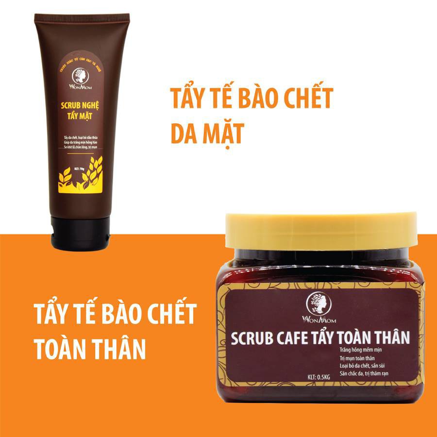 Bộ Tẩy Tế Bào Chết Cho Da WonMom (1 Srcub Cafe Tẩy Toàn Thân và 1 Srcub Nghệ Tẩy Mặt)