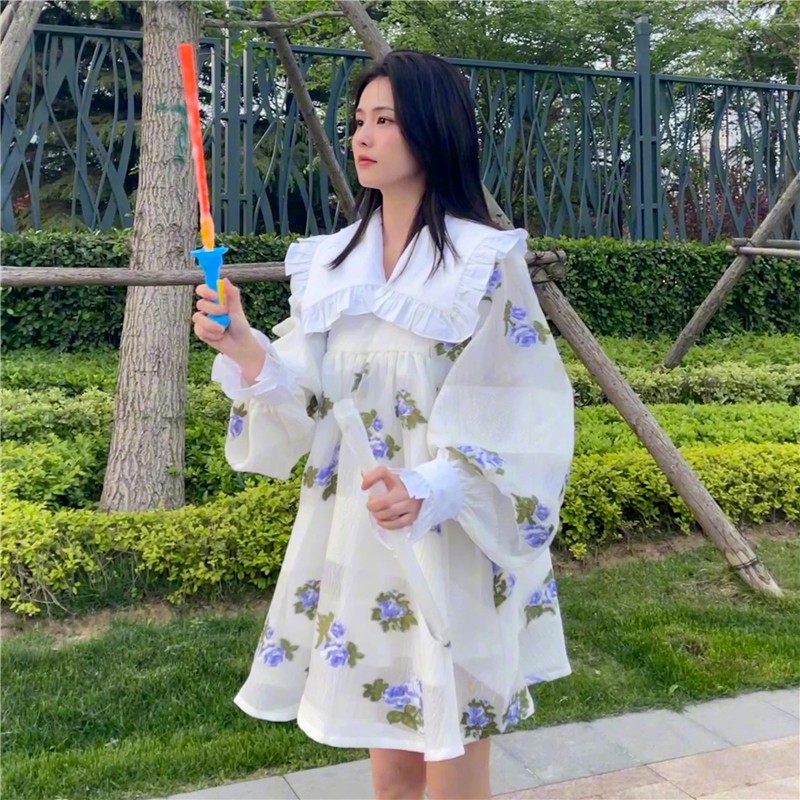 Váy búp bê xòe hoa tím Bạch Lộc