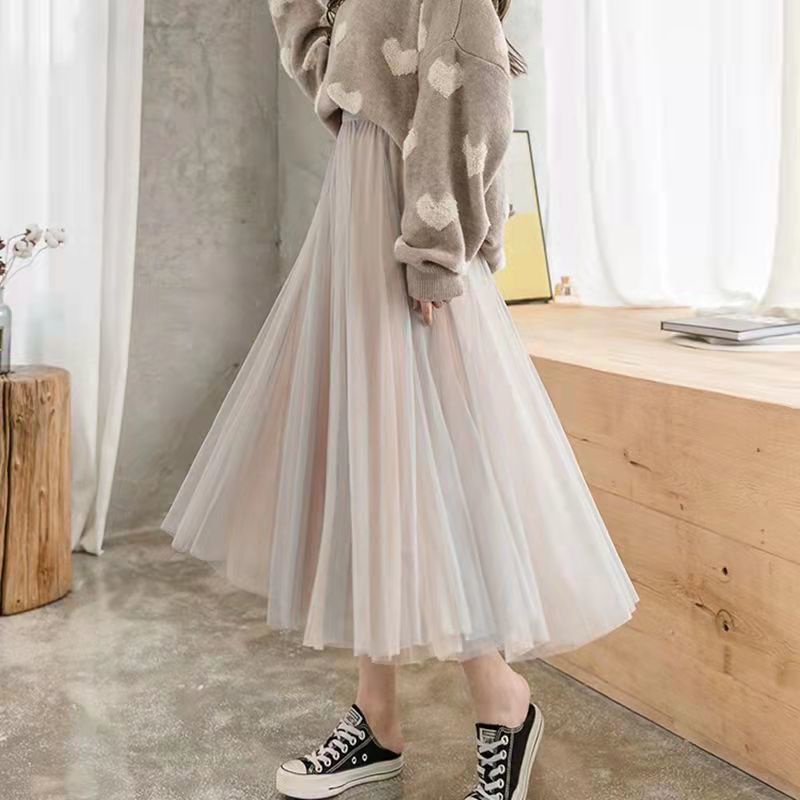 Lq Váy Gạc Bốn Mùa 2023 Váy Gạc Eo Cao Vừa Màu Sắc Tương Phản Dễ Phối Đồ