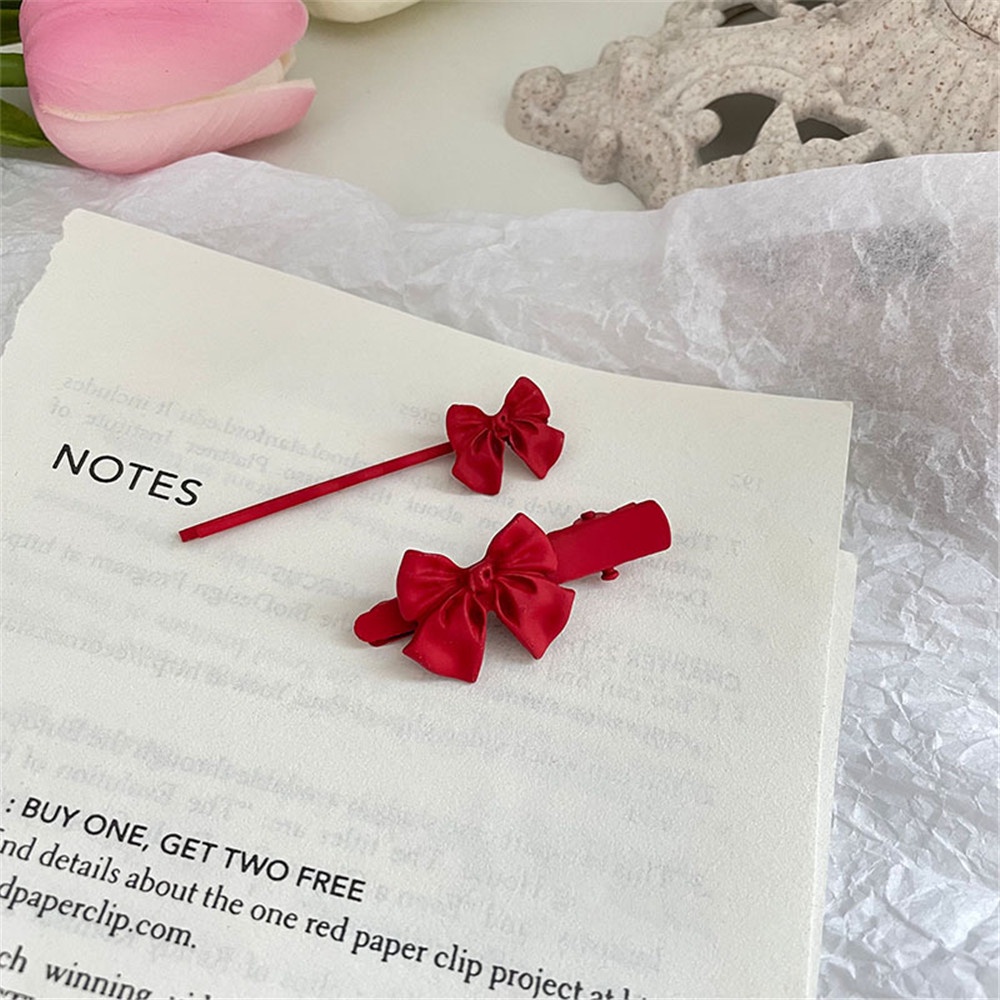 Set 2 Kẹp Tóc Nơ Đỏ Dễ Thương Cho Bé Gái