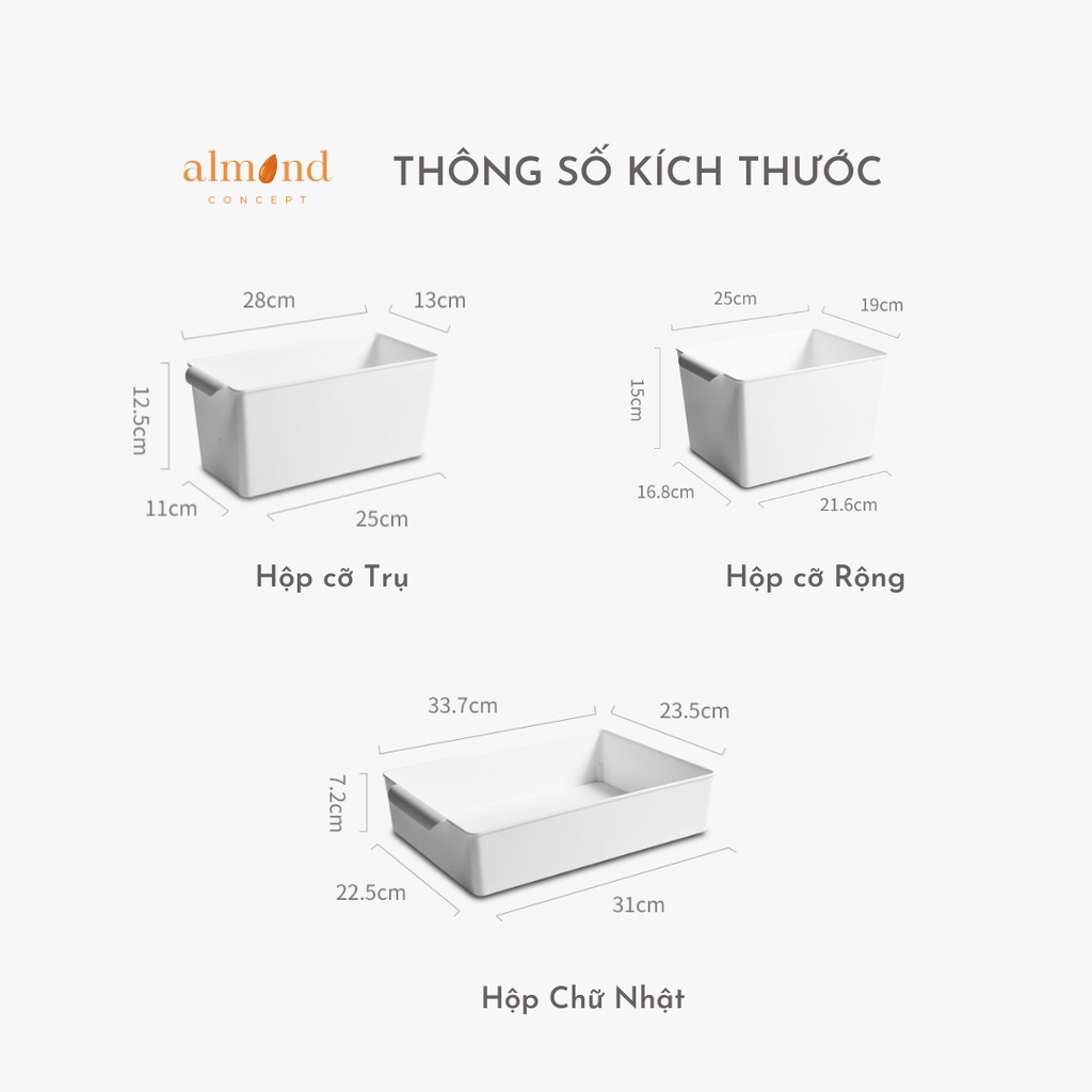 Khay Nhựa Hộp Đựng Đồ Nhà Bếp, Phòng Khách, Phòng Ngủ, Bàn Làm Việc - Có Vành Tay Cầm - Màu Trắng - almondconcept