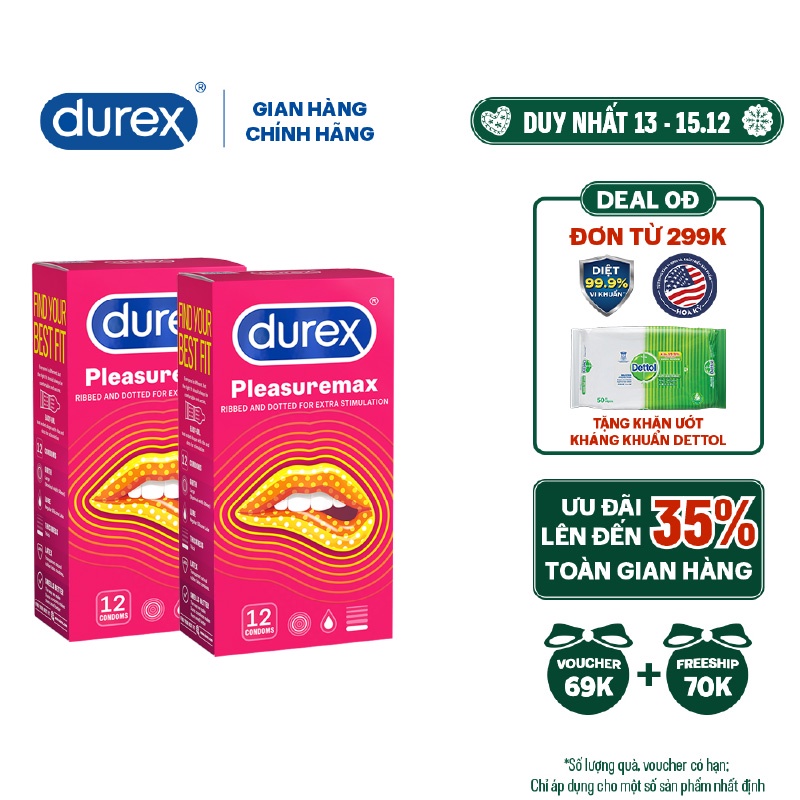 Bộ 2 hộp bao cao su Durex Pleasuremax (12 bao/hộp)