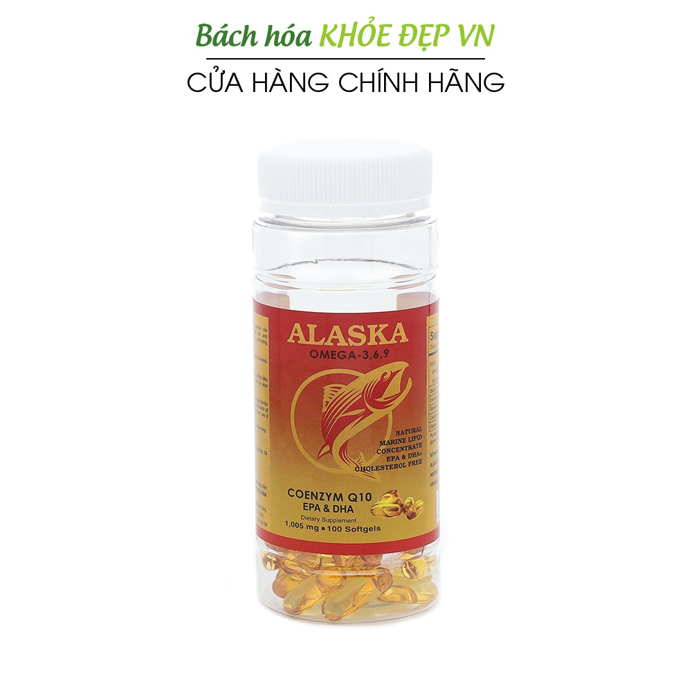 Viên dầu cá Alaska Omega 369 bổ não, sáng mắt, khỏe tim mạch Chai vàng 100 viên