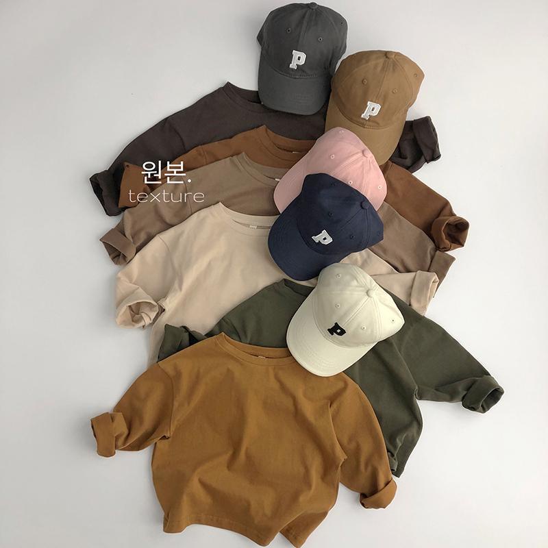 MNGRL Áo Thun Cotton Dài Tay Cổ Tròn Màu Trơn Đơn Giản Thời Trang Cho Trẻ Em