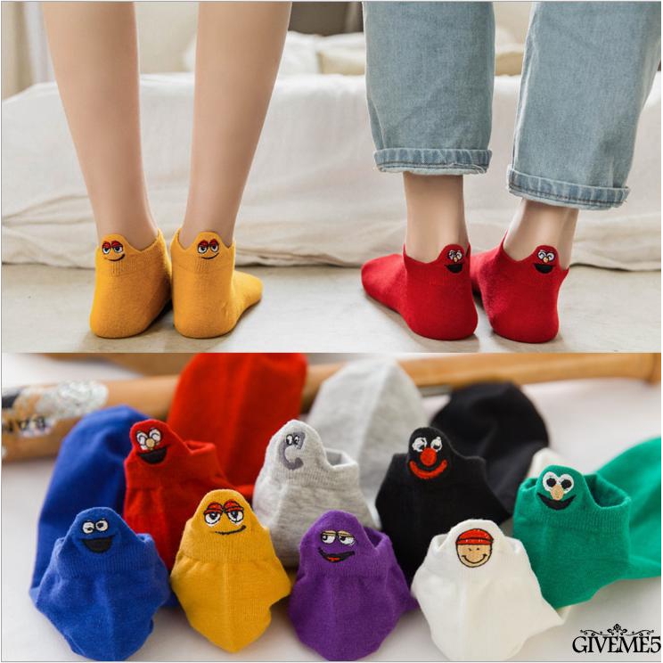 Vớ thêu hình mặt cười đáng yêu phong cách Hàn Quốc