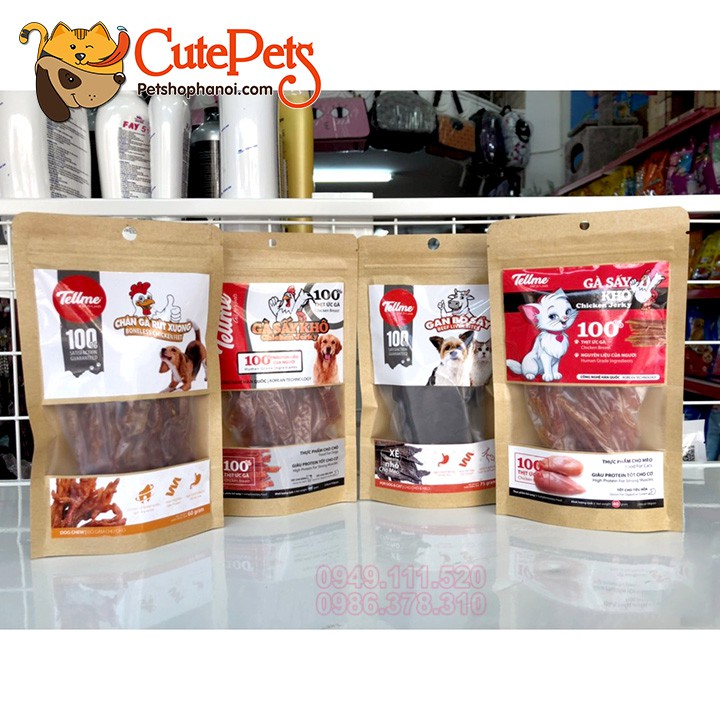 Đồ ăn vặt cho chó Gà sấy khô Tellme 60g 100% ức gà tươi - cutepets