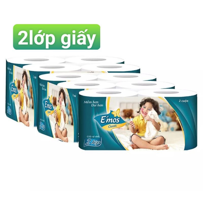Giấy Vệ Sinh E'Mos Classic Xanh 2 Lớp (Lốc 10 Cuộn)