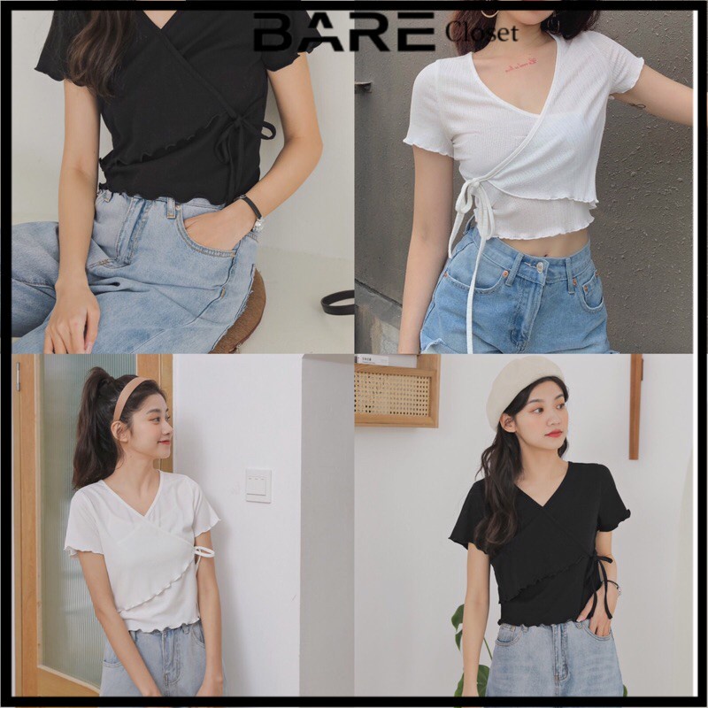 Áo croptop ôm eo , vạt chéo cột eo ulzzang