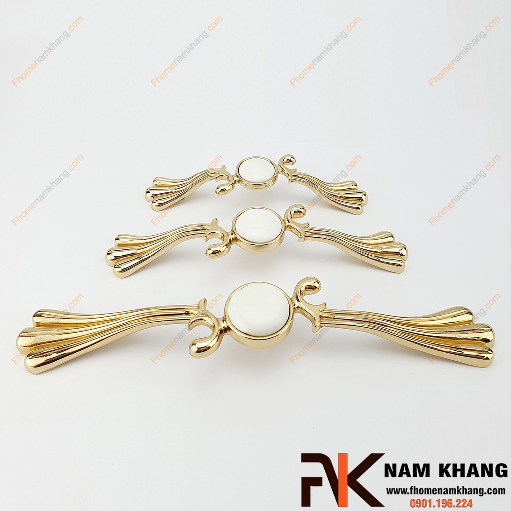 Tay nắm tủ sứ trắng vàng NK020L-TV