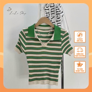 Áo len kẻ xanh mongtoghi cổ