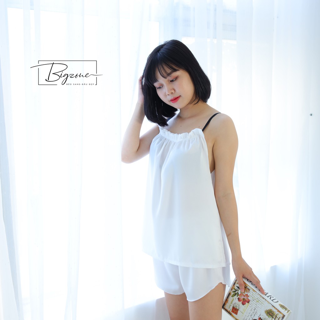 Áo ngủ 2 dây trơn chất lụa cao cấp mix nhún ngực thời trang kiểu dáng thon gọn