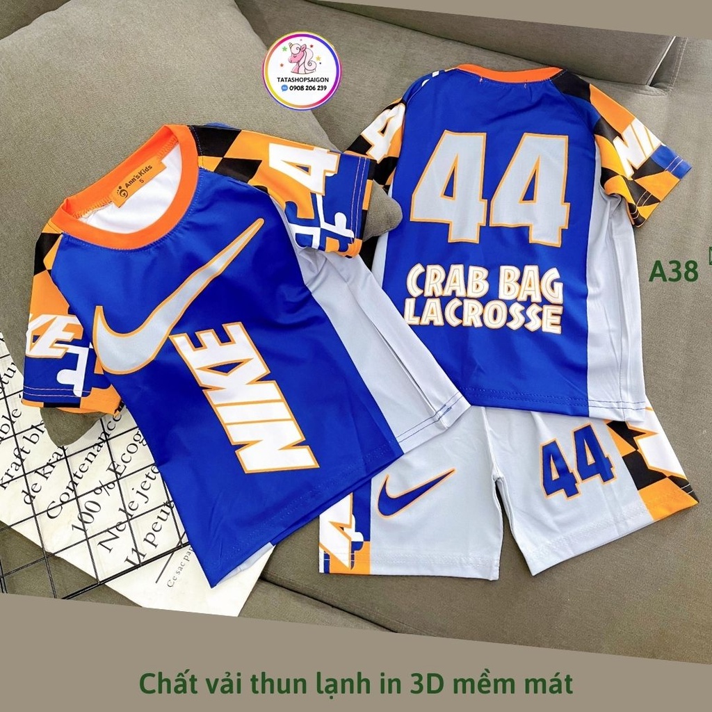 A38 Bộ đùi cộc tay bé trai thể thao size đại thun lạnh in 3D mềm mát 20 đến 40kg