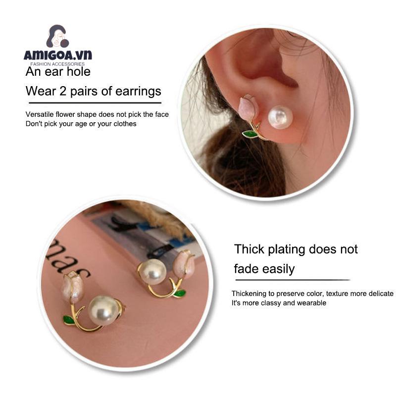 ✨✨Bông Tai Mạ Bạc 925 Hình Hoa Tulip Đính Ngọc Trai Phong Cách Hàn Quốc Mới 2022