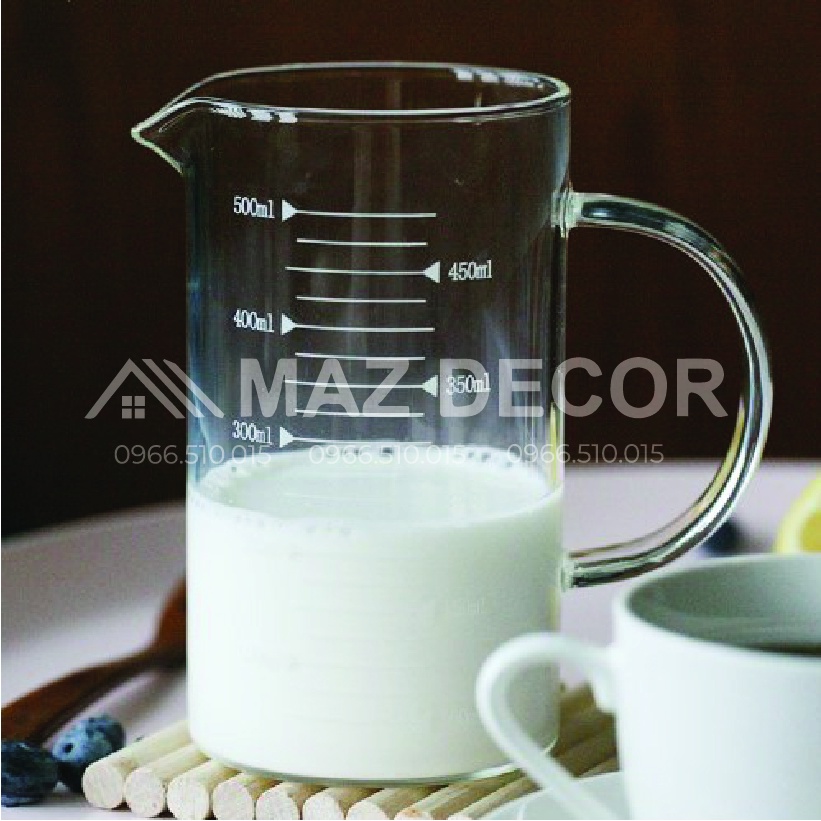 Giá Sỉ Ly Cốc ca thủy tinh Glass Cup chia vạch đo lường định lượng đong thể tích chịu nhiệt 350-500-1000ml