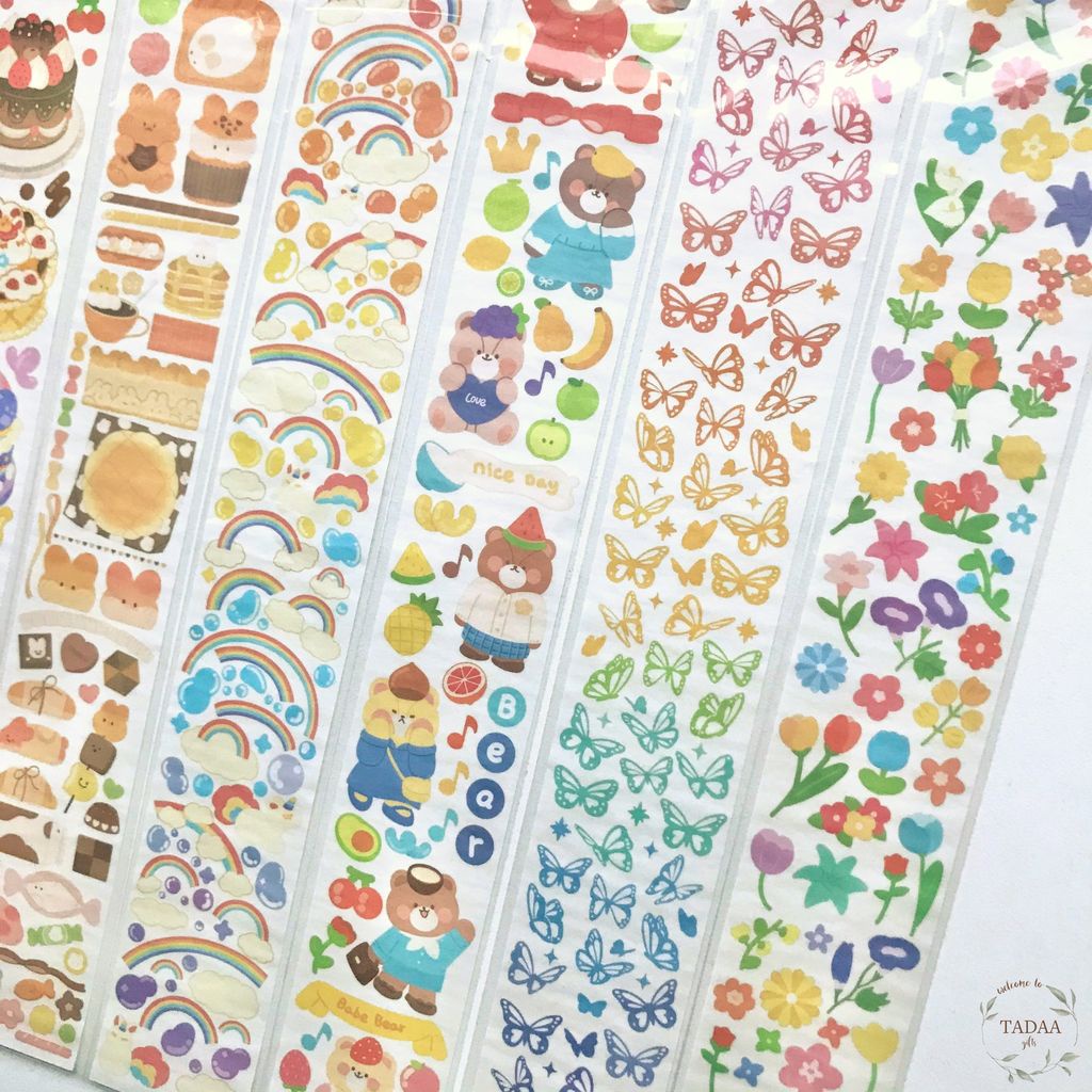 Sticker dây hoa lá dễ thương cute, nhãn dán hình bướm, bánh kem, rainbow trang trí sổ, planner, bullet journal