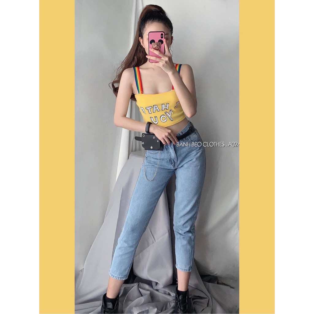 Áo Hai Dây Thun Lụa Form Croptop In Chữ I HATE YOU Kết Hợp Dây Áo Màu Cầu Vồng Hottrend Của Năm TTS0679