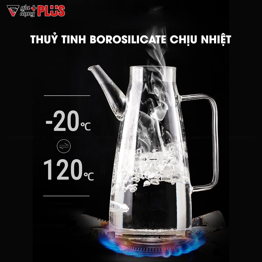 Bình dầu ăn, nước mắm lớn 750ml - thuỷ tinh borosilicate, có tay cầm &amp; đế cao su cao cấp chống vỡ - VIMORA