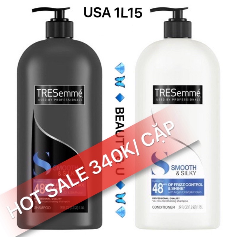 DẦU GỘI - DẦU XẢ TÓC TRESEMME MỸ S SMOOTH &amp; SILKY SHAMPOO - CONDITIONER 1L15 GIÚP TÓC BONGW MƯỢT, ÓNG Ả, CHẮC KHỎE 1L15