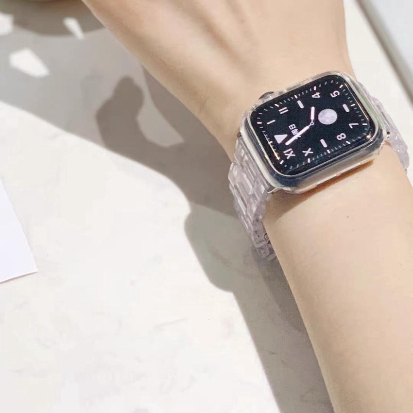 Dây đeo đồng hồ bằng resin trong suốt với khóa kim loại cho Apple Iwatch 6 SE 5 4 3 2 1 42mm 38mm 40mm 44mm