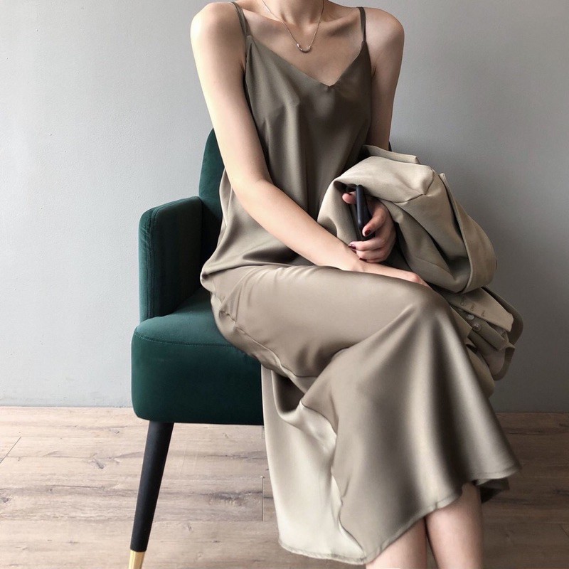Đầm hai dây dáng dài - váy hai dây basic nữ