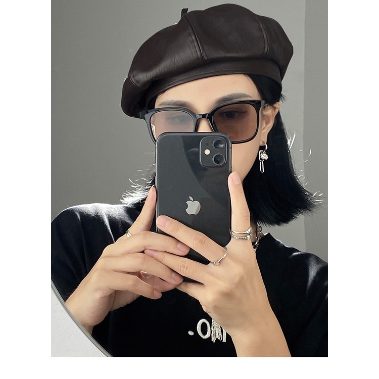 Mũ beret bằng da PU phong cách Nhật Bản retro thời trang mùa thu cho nữ