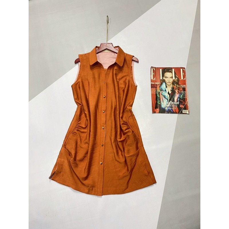 Đầm Suông Sát Nách Cổ Sơ Mi - Váy Sát Nách Chất Liệu Tơ Nhung Cao Cấp | BigBuy360 - bigbuy360.vn