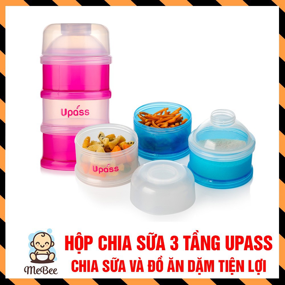 (Made in Thailand) Hộp chia sữa và thức ăn dặm 3 tầng Upass