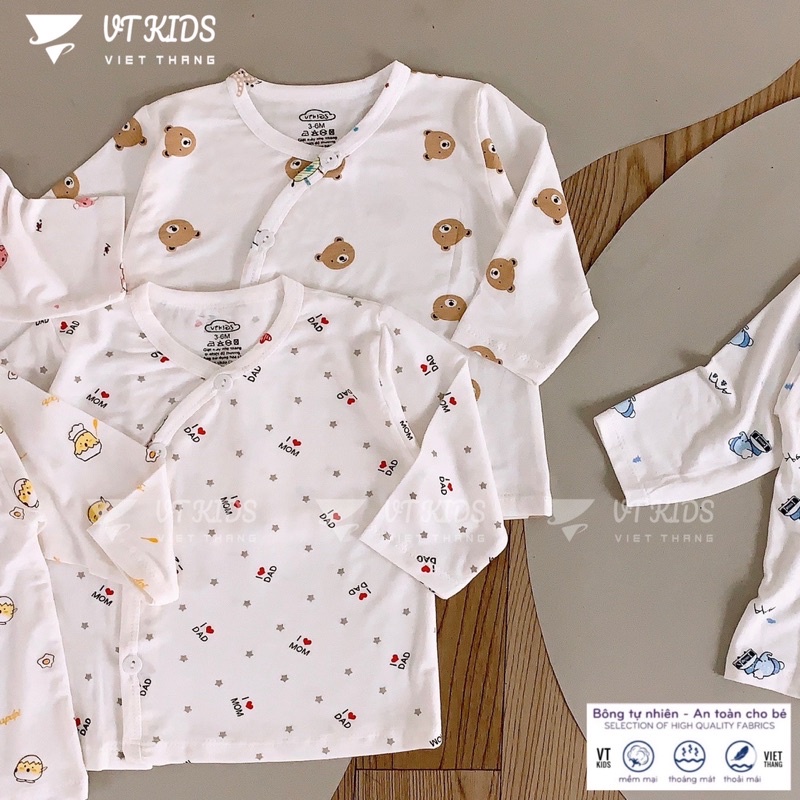Áo Sơ Sinh dài Tay Cài Lệch Chất Cotton Siêu Mềm Mịn, Mát Cho Bé Trai, Bé Gái Sơ Sinh (Size 0-3M Đến 6-9M)