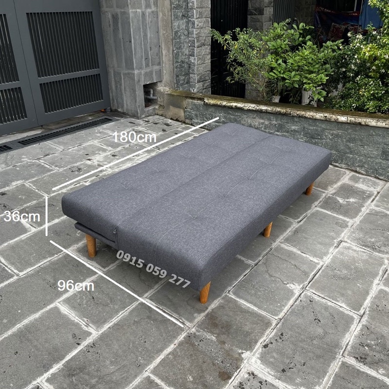Ghế sofa giường dài 1m8 rộng 96cm chất vải bố mịn nệm không lò xo bền chắc màu xám đậm