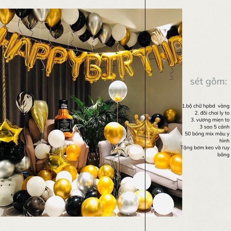 [Feeship] Conbo Sét Bóng Trang Trí Sinh Nhật  Tặng Kèm Phụ Kiện