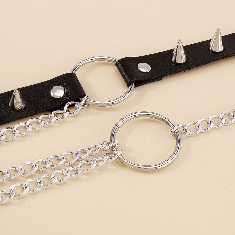 Vòng Choker Da Màu Tối Phối Đinh Tán Phong Cách Punk Gothic