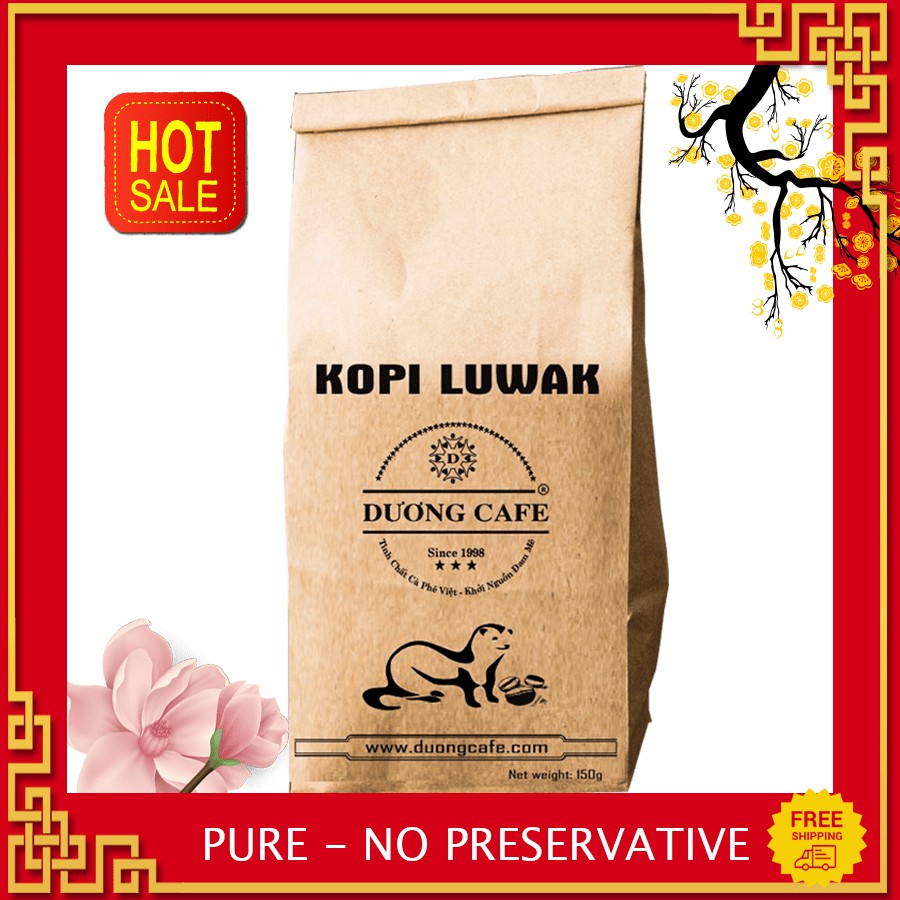 CÀ PHÊ CHỒN KOPI LUWAK - Rang xay nguyên chất - Thức uông thượng hạng - 150g/gói - DƯƠNG CAFE