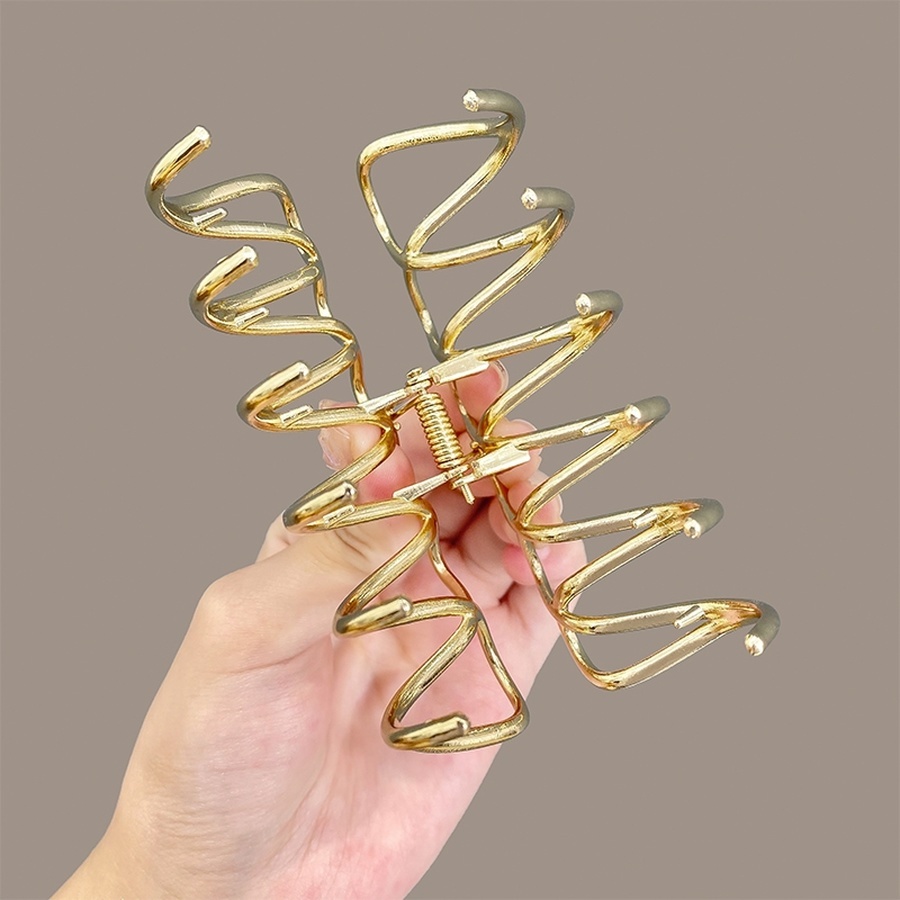Kẹp Tóc Càng Cua Lớn Bằng Kim Loại Gợn Sóng Rỗng Kiểu Hàn Quốc Cho Nữ