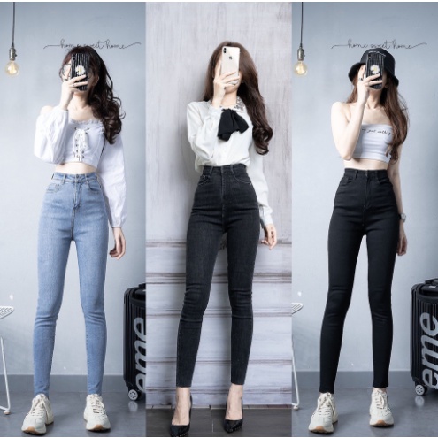 Quần Jeans Skinny Quần Jeans Nữ Lưng Cao Co Giãn 4 Chiều Dáng Ôm Đai Trơn - CHUẨN HÀN KR STYLE Free Ship