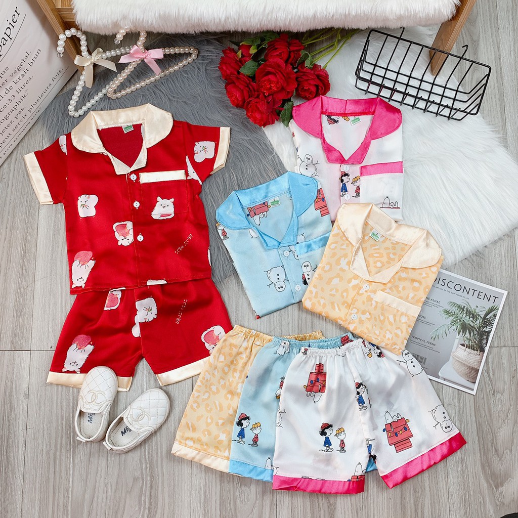 Bộ quần áo bé gái Pijama CỘC TAY, lanh 2 da loại 1 mềm, mịn, mát size 9-18 kg, hàng xưởng may Việt Nam