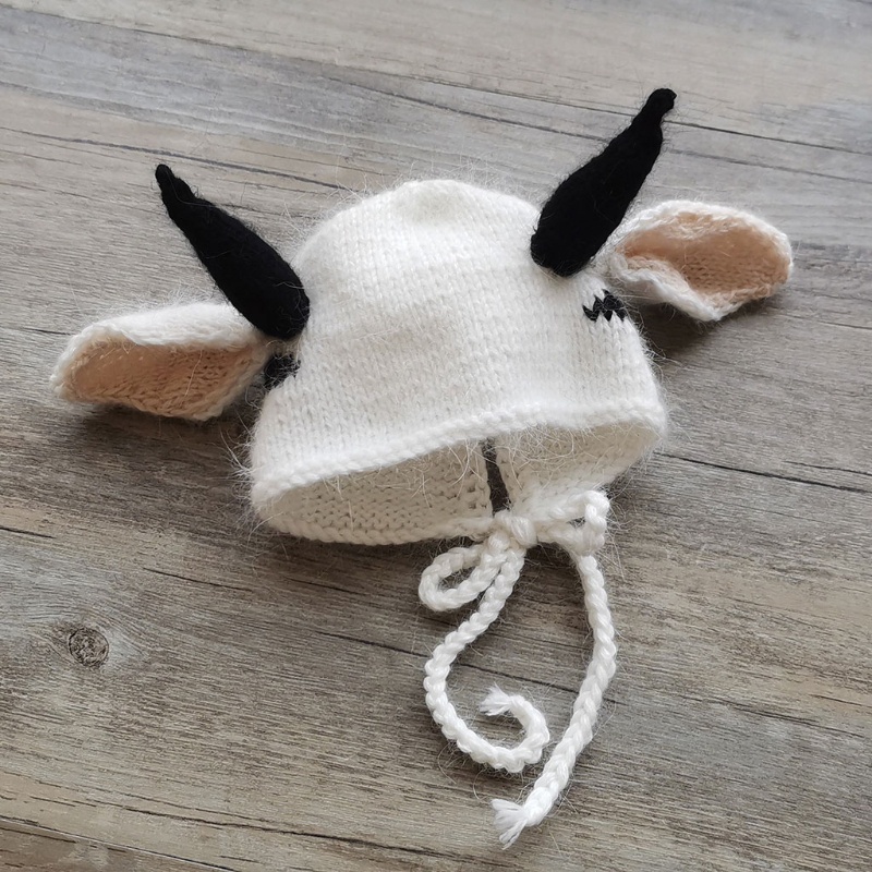 Set 2 Món Gồm Chăn + Mũ Trùm Đầu Bằng Lông Chồn Đính Tai Bò Dễ Thương Cho Bé Sơ Sinh